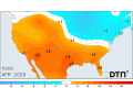 The April forecast from DTN continues to show a risk for cold across the Corn Belt; but there is a lot of uncertainty in this forecast. (DTN graphic) 